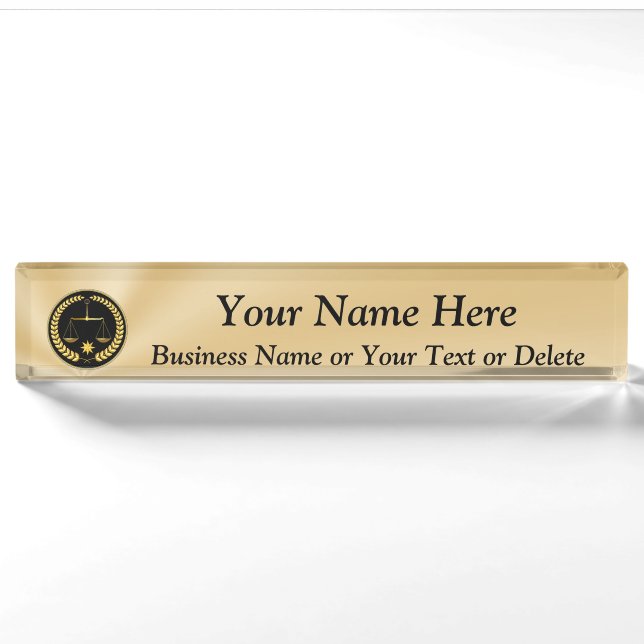 Personalized Black and Gold Attorney Name Plate (Front)