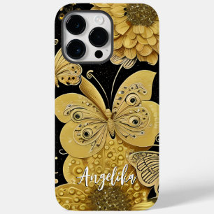 Personalized Black and Gold Butterfly Name Case-Mate iPhone 14 Pro Max Case