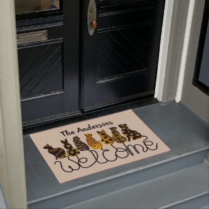 Personalized Black and Gold Cats Welcome Mat