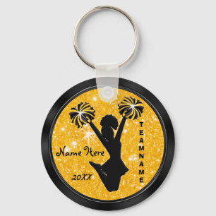 Personalized Black and Gold Cheer Keychains Cheap