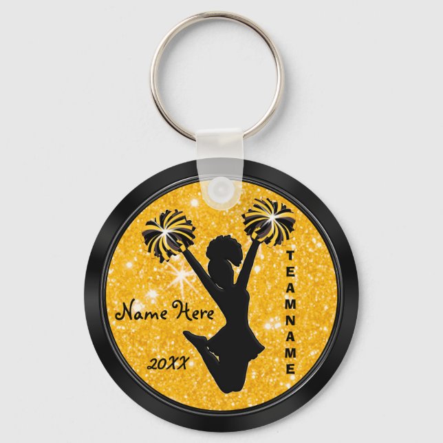 Personalized Black and Gold Cheer Keychains Cheap (Front)