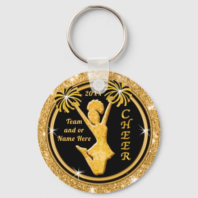 Personalized Black and Gold Cheerleading Keychains (Front)