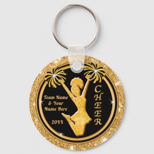 Personalized Black and Gold Cheerleading Keychains (Front)