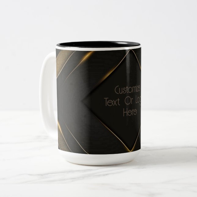 Personalized Black And Gold Chevron Two-Tone Coffee Mug (Front Left)