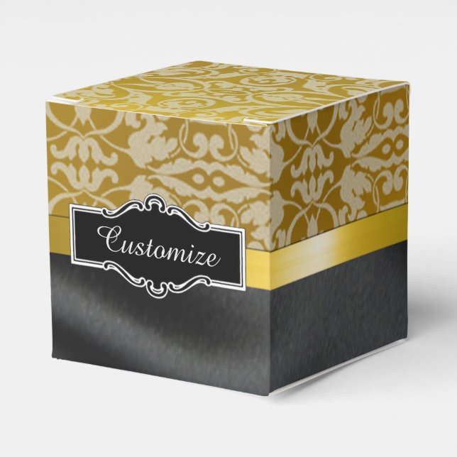 Personalized Black and Gold Damask Cube Box (Front Side)