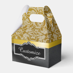 Personalized Black and Gold Damask Cube Box