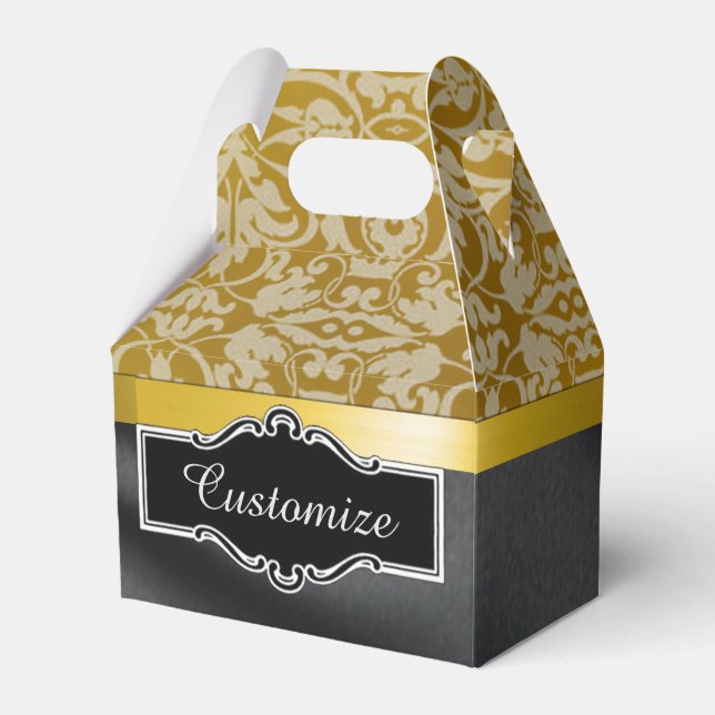 Personalized Black and Gold Damask Cube Box (Front Side)