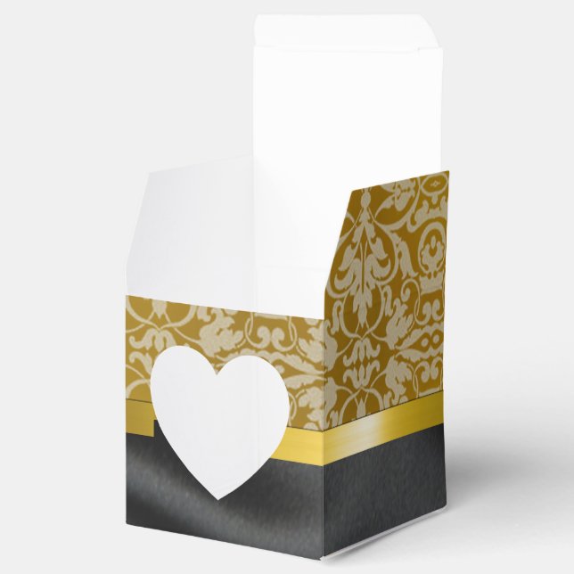 Personalized Black and Gold Damask Heart Box (Opened)