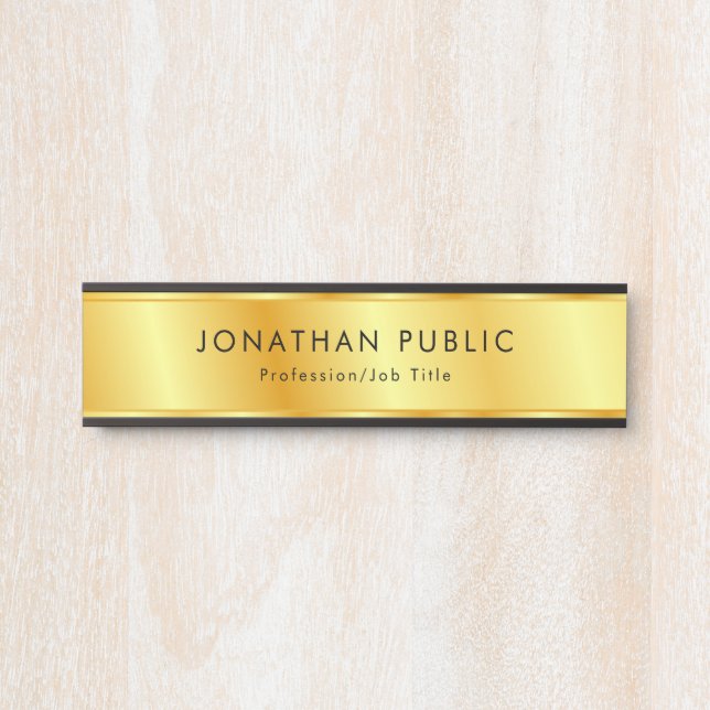 Personalized Black And Gold Elegant Modern Door Sign (Front)