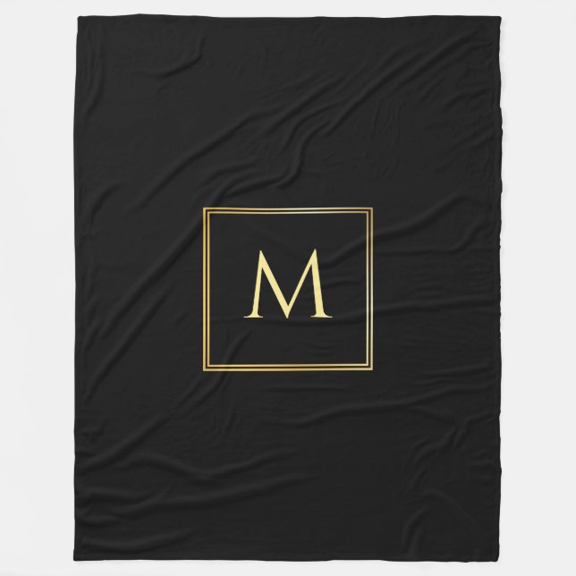 Personalized Black And Gold Elegant Monogram Fleece Blanket (Front)