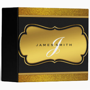 Personalized Black and Gold Faux Confetti Glitter Binder