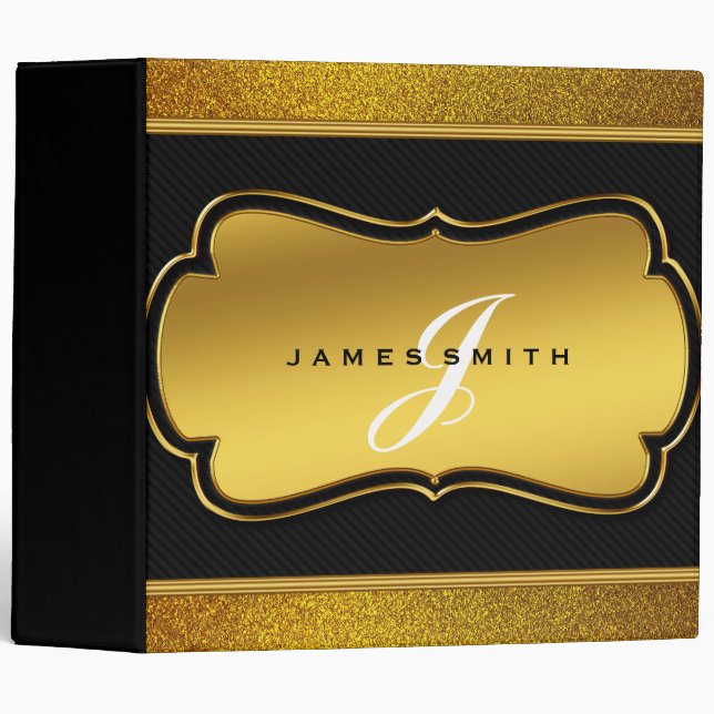 Personalized Black and Gold Faux Confetti Glitter Binder (Front/Spine)