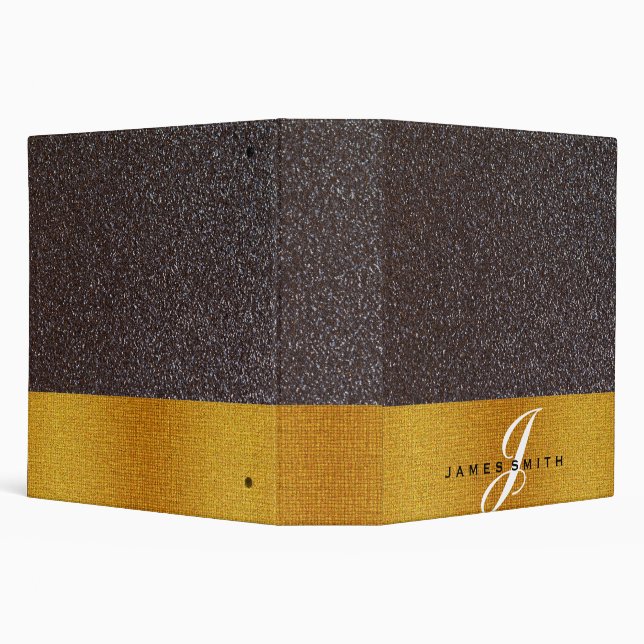 Personalized Black and Gold Faux Confetti Glitter Binder (Background)