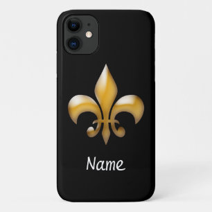 Personalized Black and Gold Fleur de Lis iPhone 11 Case
