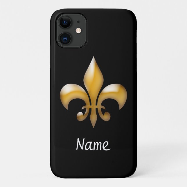 Personalized Black and Gold Fleur de Lis Case-Mate iPhone Case (Back)