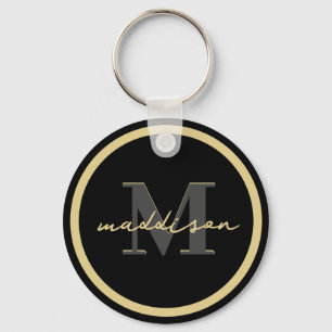 Personalized Black And Gold Foil Signature Name Keychain