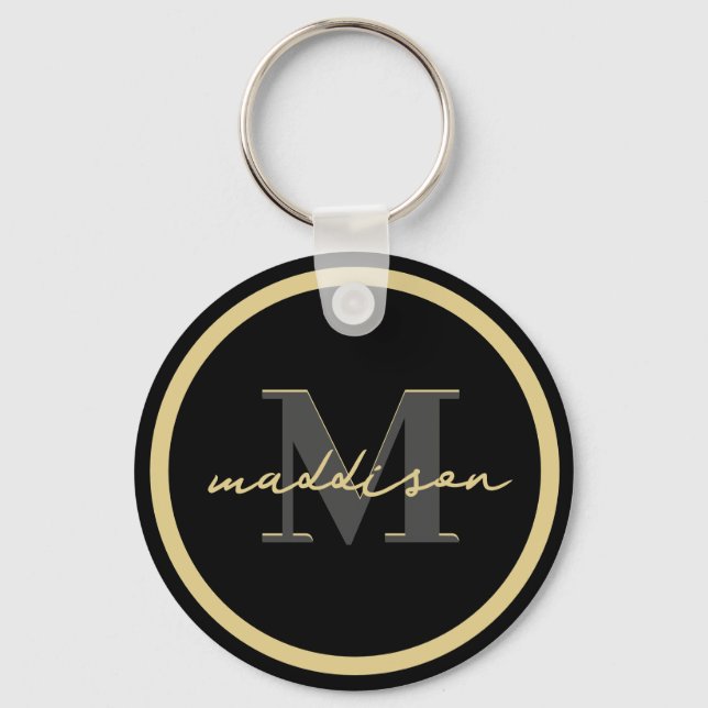 Personalized Black And Gold Foil Signature Name Keychain (Front)
