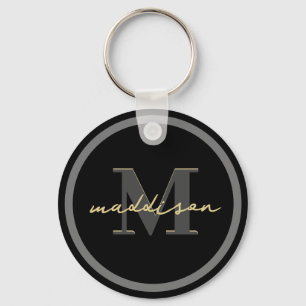 Personalized Black And Gold Foil Signature Name  Keychain