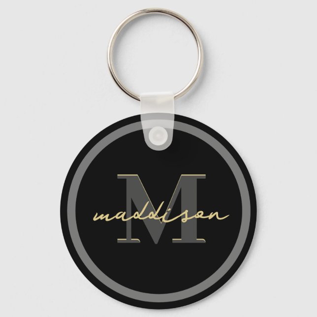 Personalized Black And Gold Foil Signature Name  Keychain (Front)