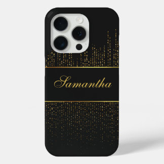 Personalized Black and Gold Glitter iPhone 15 Pro Case