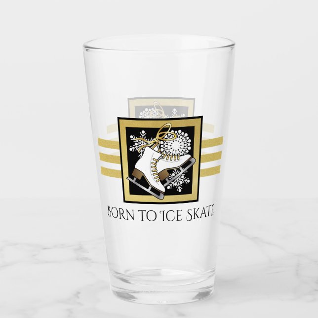 Personalized Black and Gold Glitter Ice Skating Glass (Front)