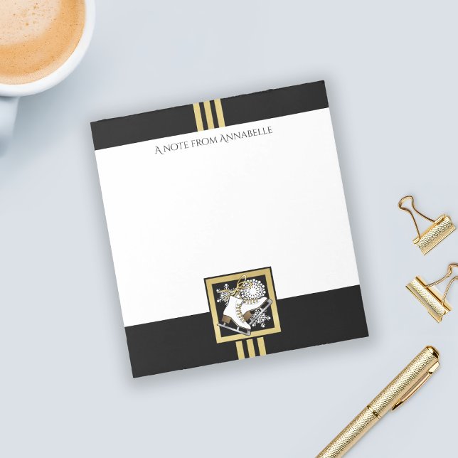Personalized Black and Gold Glitter Ice Skating Notepad (Creator Uploaded)