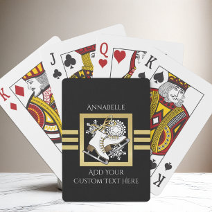Personalized Black and Gold Glitter Ice Skating Playing Cards
