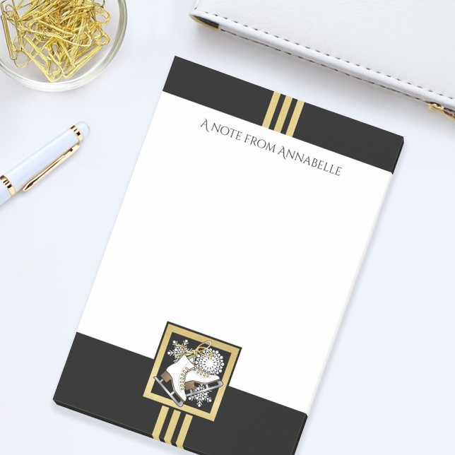 Personalized Black and Gold Glitter Ice Skating Post-it Notes (Creator Uploaded)