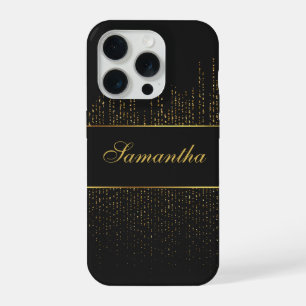 Personalized Black and Gold Glitter iPhone 15 Pro Case