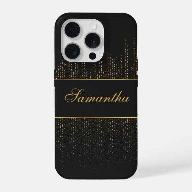 Personalized Black and Gold Glitter iPhone Case (Back)