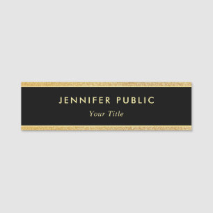 Personalized Black And Gold Glitter Modern Elegant Name Tag