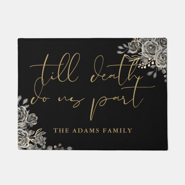 Personalized Black And Gold Goth Doormat (Front)