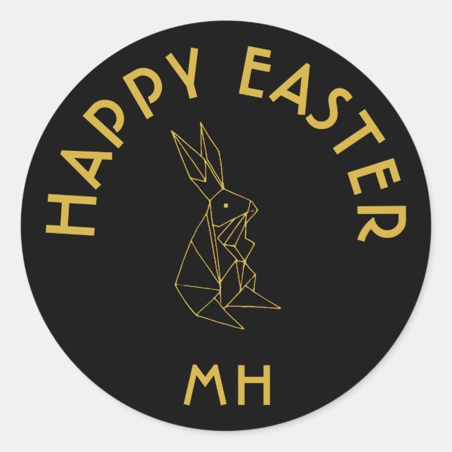 Personalized Black and Gold Happy Easter Classic Round Sticker (Front)