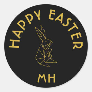 Personalized Black and Gold Happy Easter Classic Round Sticker