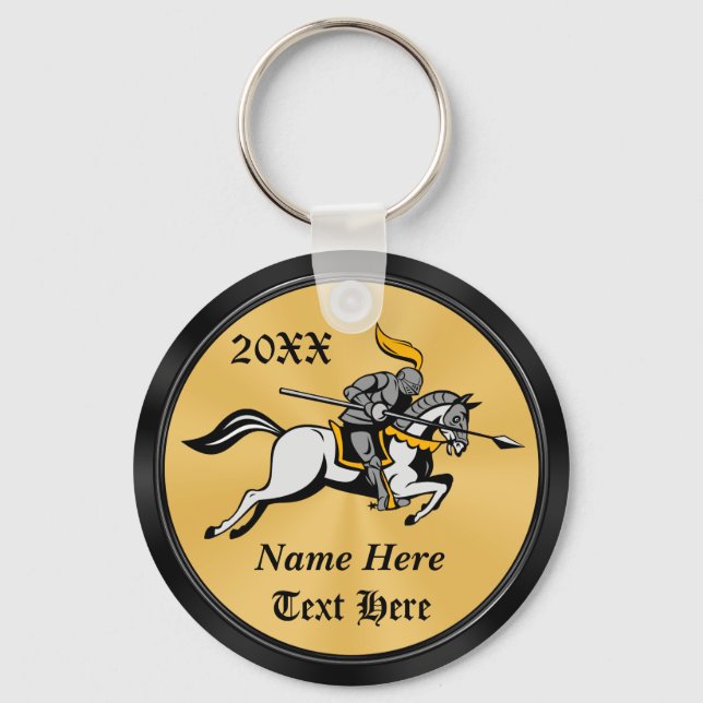 Personalized Black and Gold Knight Gifts Keychains (Front)