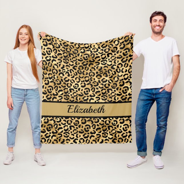 Personalized Black and Gold Leopard Pattern Fleece Blanket (In Situ)