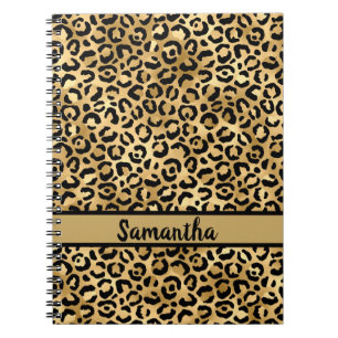 Personalized Black and Gold Leopard Print  Notebook