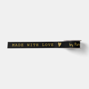 Personalized Black And Gold Made With Love Heart Satin Ribbon