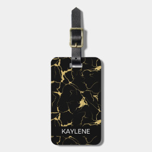Personalized Black and Gold Marble Luggage Tag
