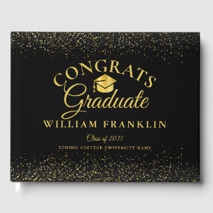 Personalized Black And Gold Modern Graduation Guest Book