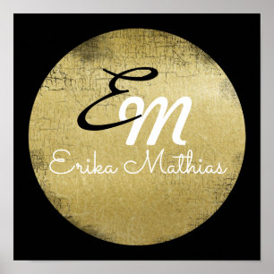 Personalized Black and Gold Monogram Poster