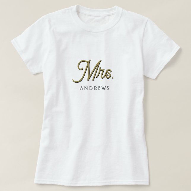 Personalized black and gold mrs wedding  T-Shirt (Design Front)