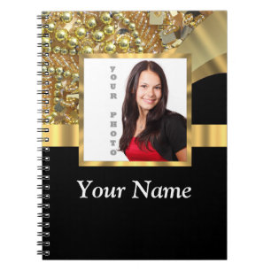 Personalized black and gold notebook