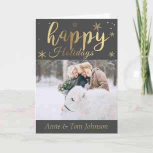 Personalized Black and Gold Photo Christmas Card. Holiday Card