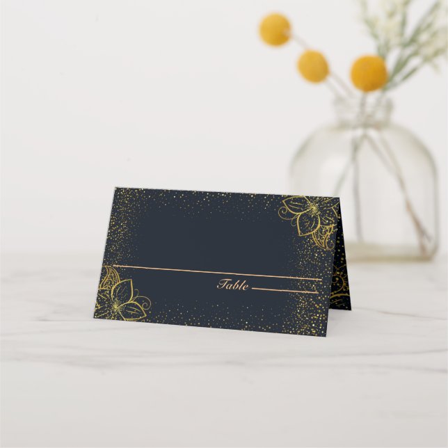 Personalized Black and Gold Place Card (Front)