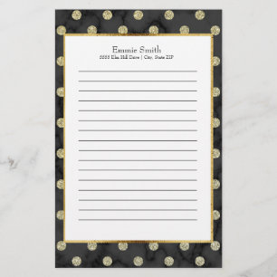 Personalized Black and Gold Polka Dot Stationery