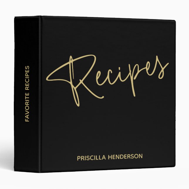 Personalized Black and Gold Recipe Book Journal 3  Binder (Front/Spine)