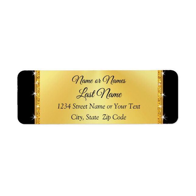 Personalized Black and Gold Return Address Labels (Front)