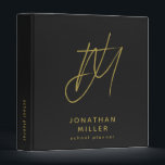 Personalized Black and Gold School Planner Binder<br><div class="desc">Stay organized and stylish with this modern minimalist school planner binder in black and gold. This customizable binder features a unique brush script 2 initial monogram with the student's name and planner below in a modern sans serif font. The spine text is also customizable, making it easy to find your...</div>