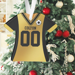 Personalized Black and Gold Soccer Jersey Ornament